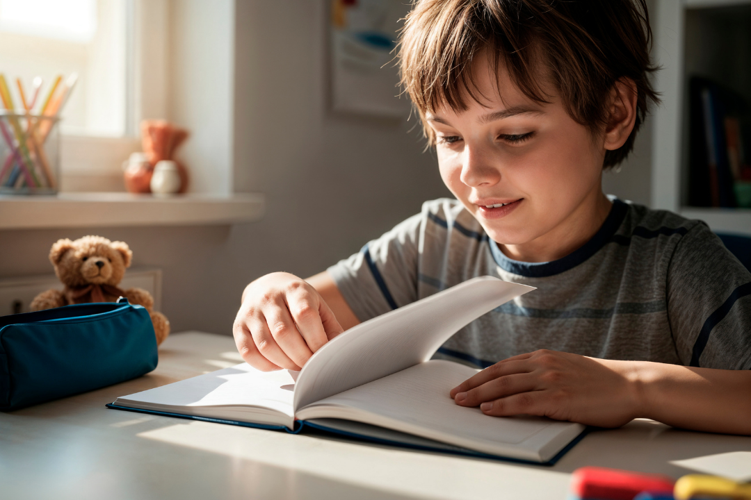 Menino estudando em seu quarto. Inglês para crianças: quantas vezes por semana estudar para ter resultado? Foto/Reprodução: Freepik.